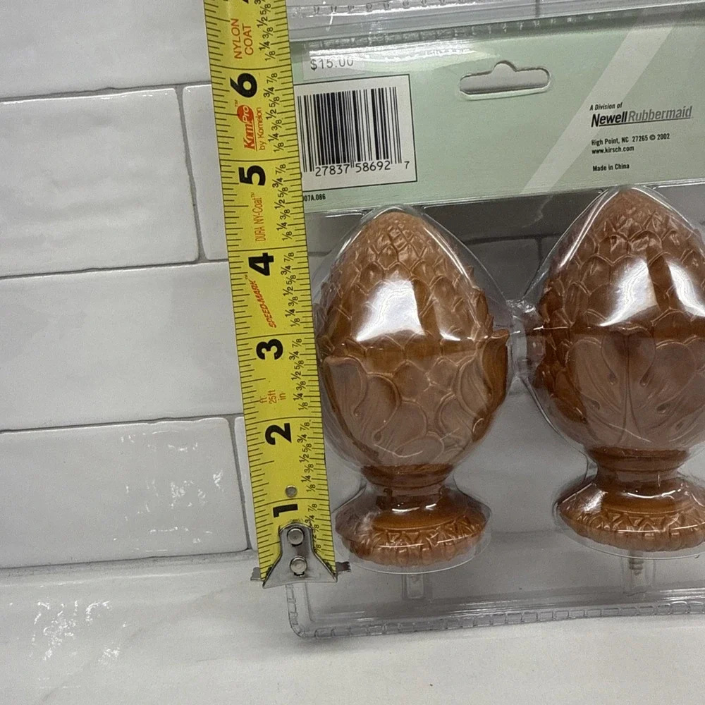 Vintage Pair of Kirsch (Warm Oak) Oak Leaf Finials Fits 1 3/8 Diameter Pole NOS